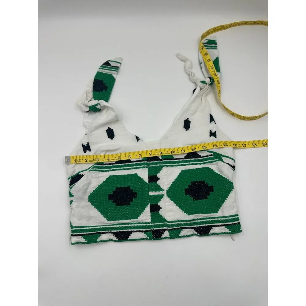 Zara Cropped Tank Top Sz 36 Geometric Tribal Hand-Woven Pattern Embroidery EUC